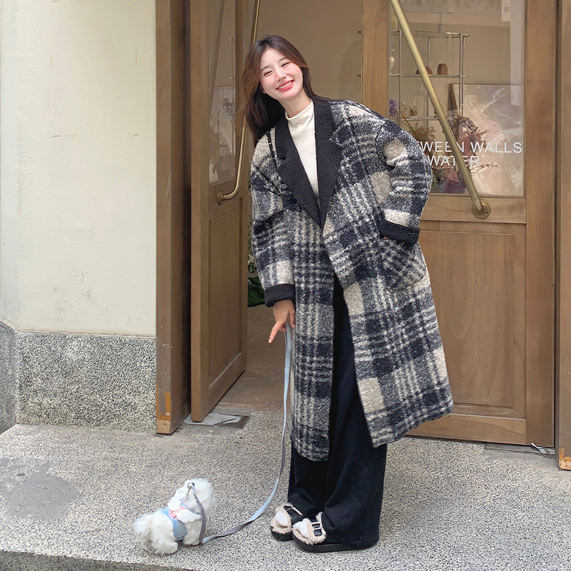 撞色设计感两面穿格子毛呢外套女2025冬季新款中长款气质呢子大衣