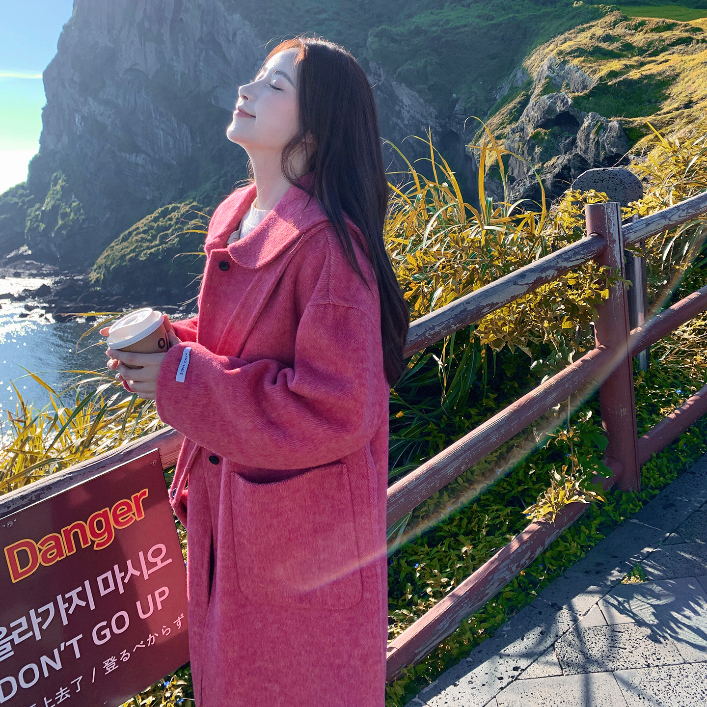 紫纨玫红色苏力羊毛外套高级感2025新款翻领双面呢羊绒大衣秋冬女