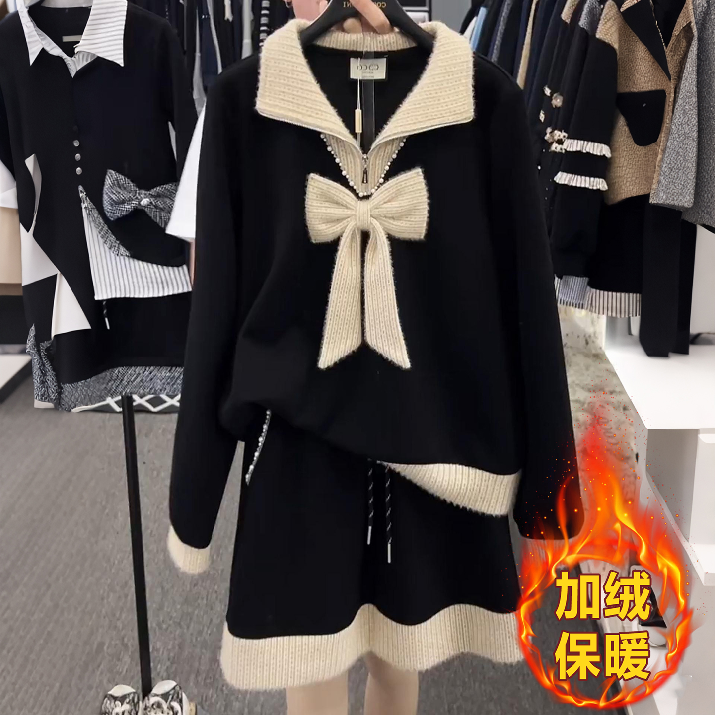 超好看蝴蝶结翻领加绒卫衣女2025秋冬季新款高级漂亮宽松保暖上衣