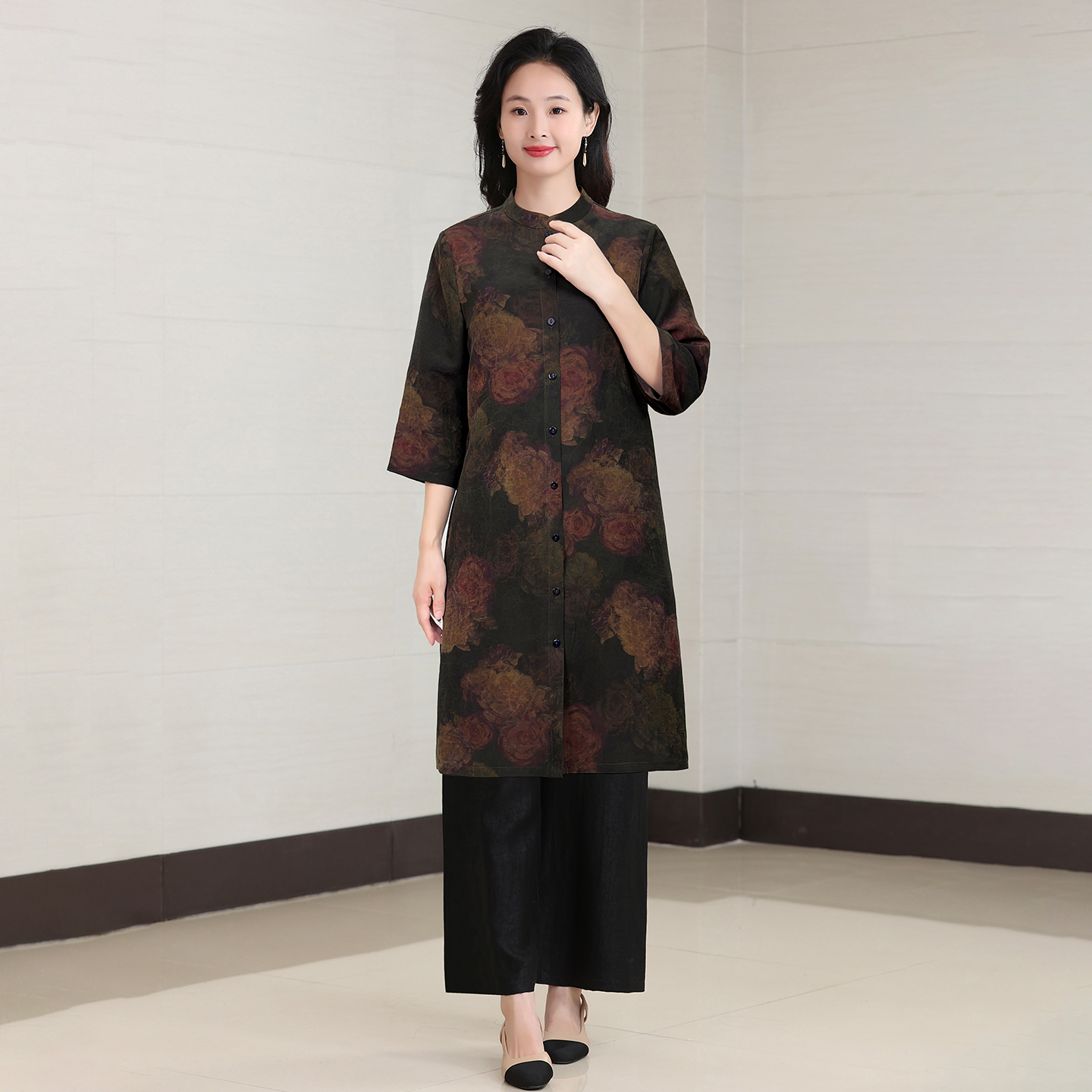 D2026L8A18真丝龟裂纹香云纱风衣女装中国风秋季新款纯色外套