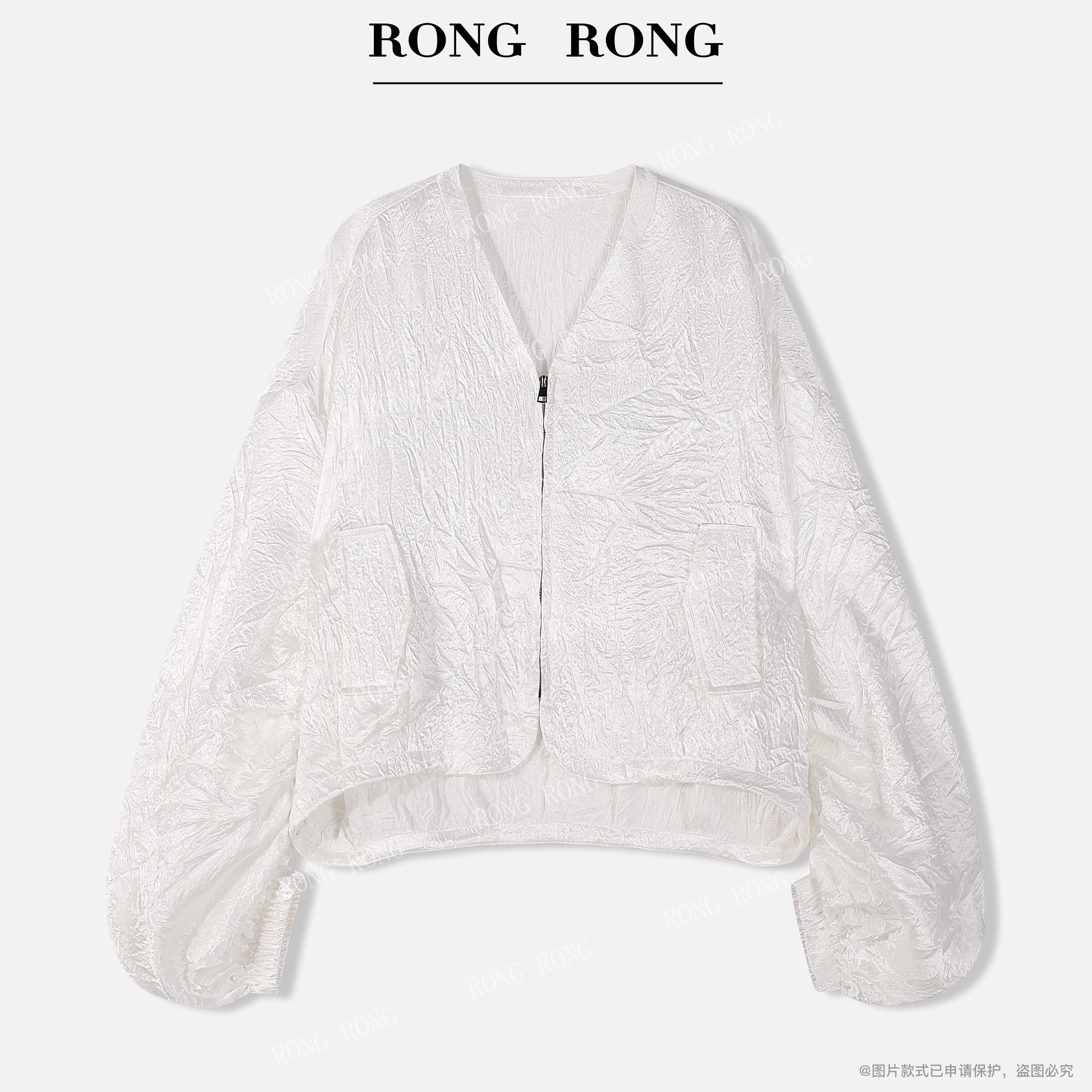 溶溶【星光夜】RONGRONG 100醋酸V领微皱设计师休闲风外套C-S210788