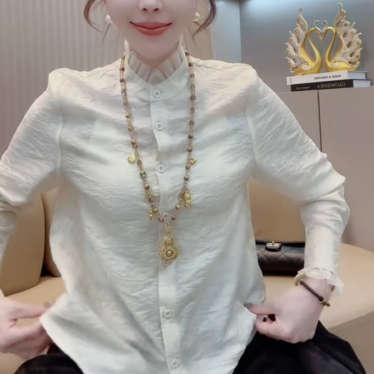 欧货减龄木耳边拼接衬衫女秋季新款遮肉显瘦百搭小衫爆款上衣