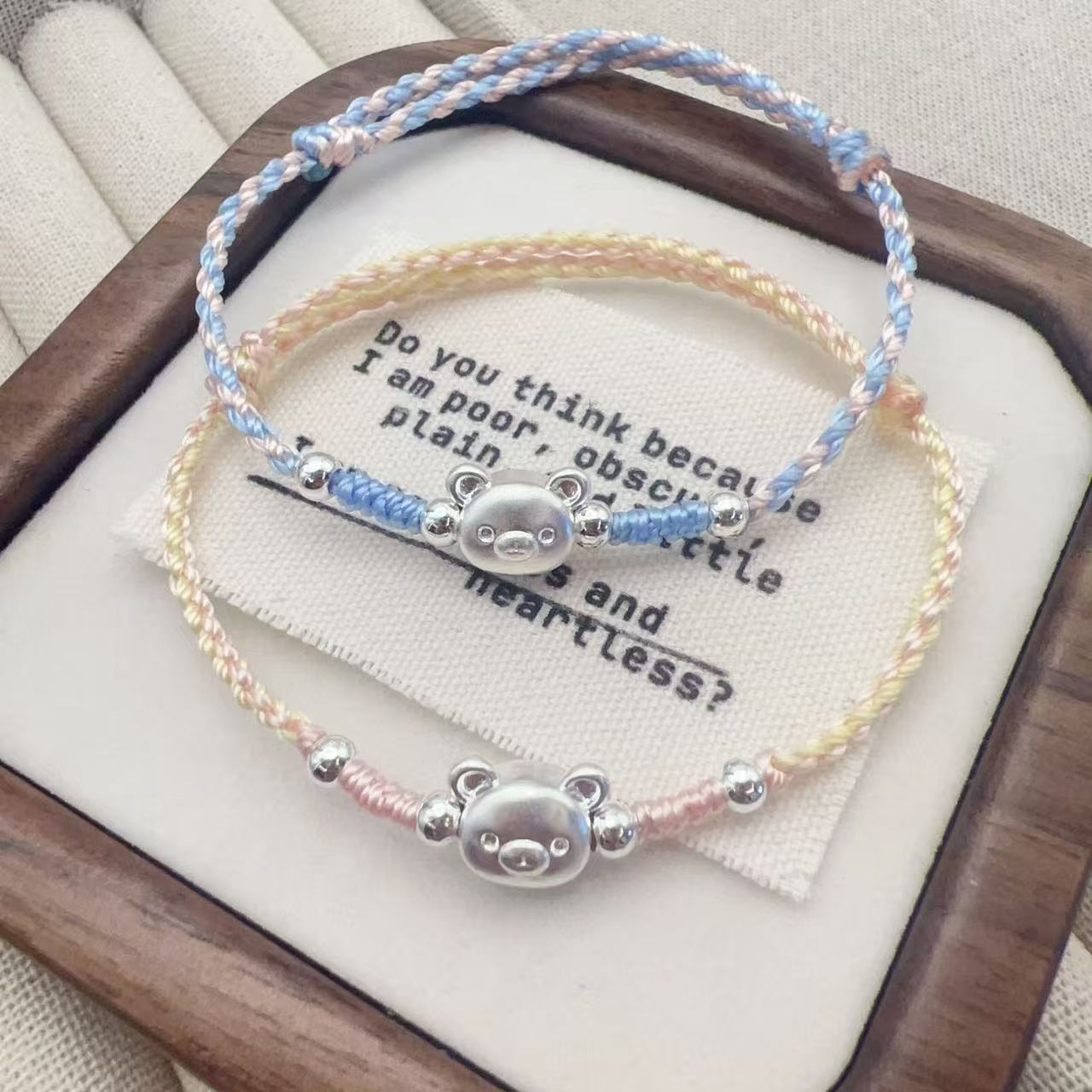 铜合金手链 小众新款轻松熊手链手工编织镀银卡通手绳情侣学生