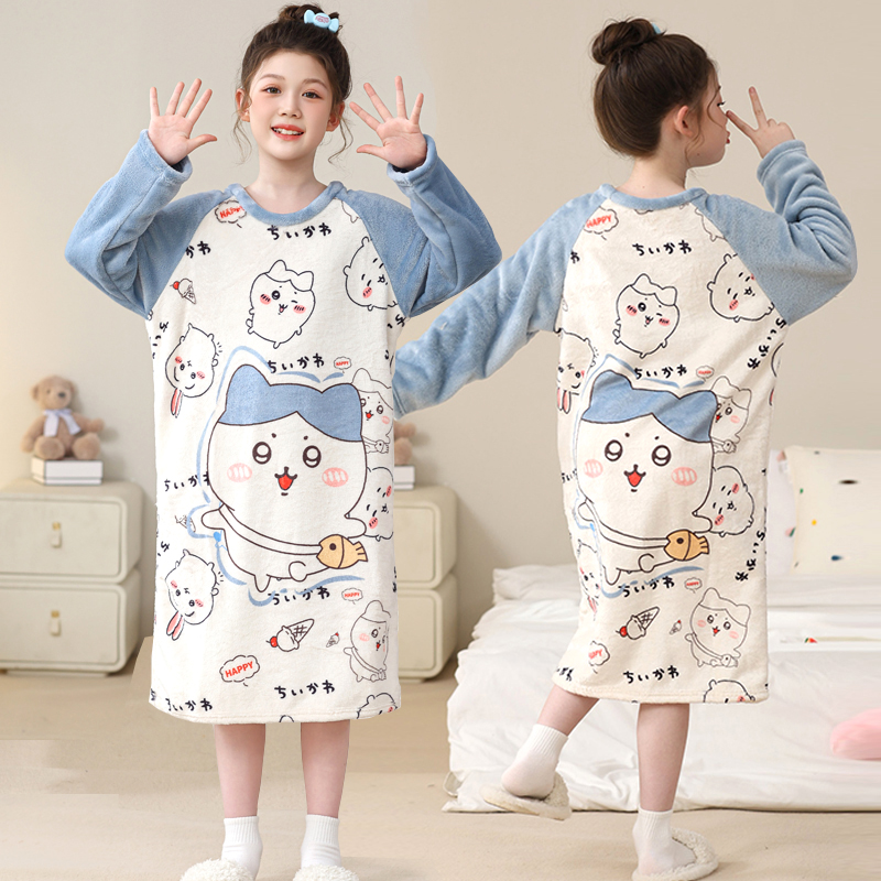 儿童睡裙秋冬季珊瑚绒保暖小女孩法兰绒女童睡衣长袖公主风家居服