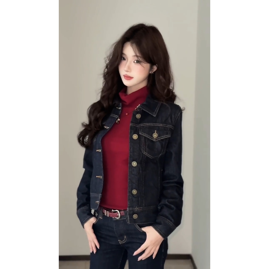 parkyeon复古港风气质穿搭秋季时尚牛仔套装性感无袖高领打底衫