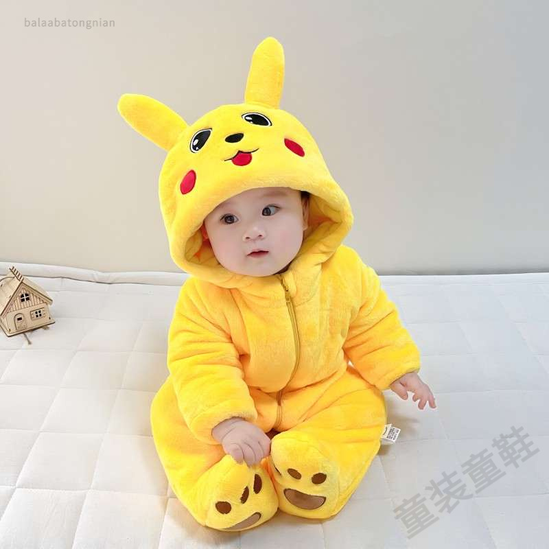 巴拉童年冬季婴儿连体衣加厚包脚爬服新生儿男女宝宝法兰绒夹棉抱