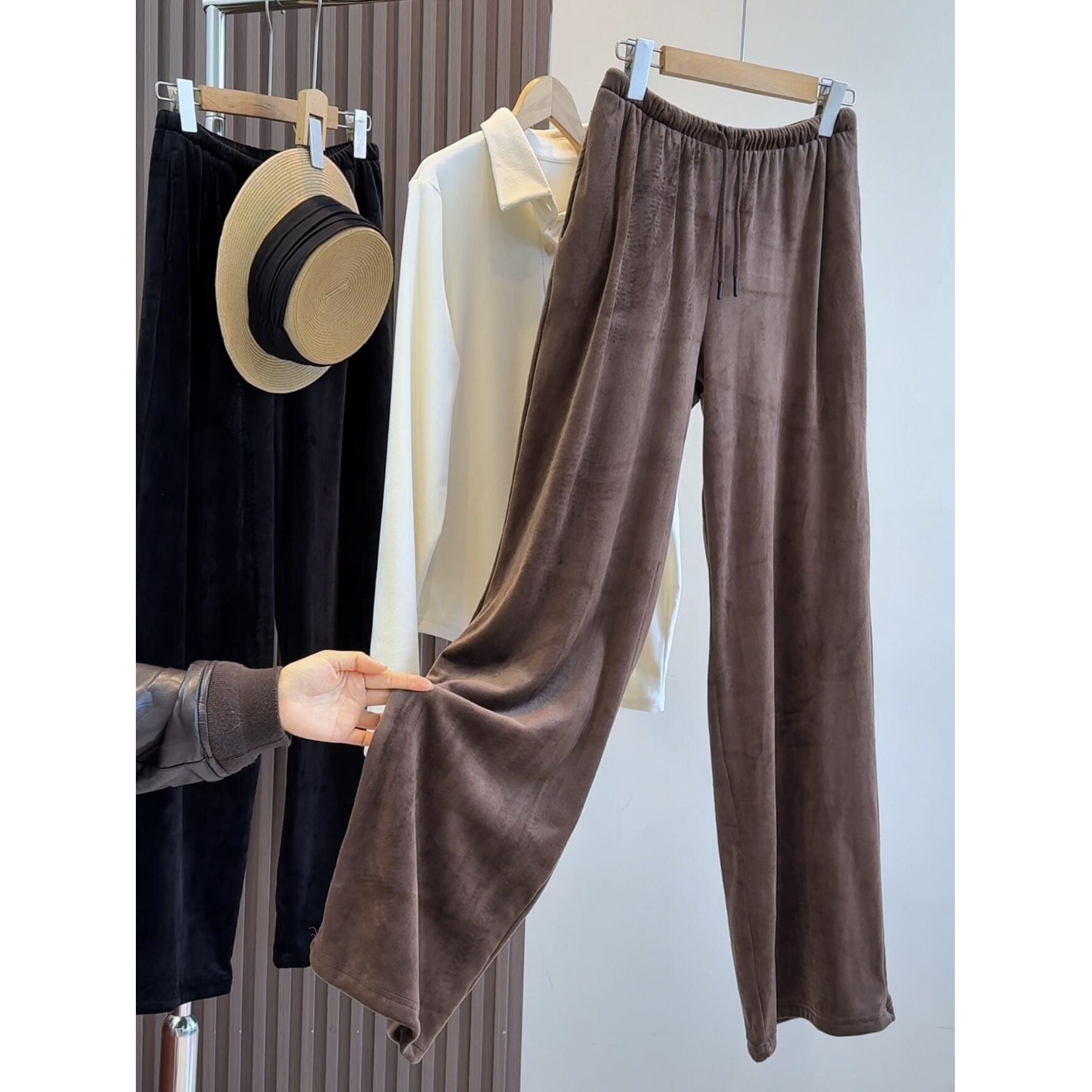 加厚丝绒好柔软高级感窄版阔腿裤女垂坠感高腰休闲裤显瘦长裤