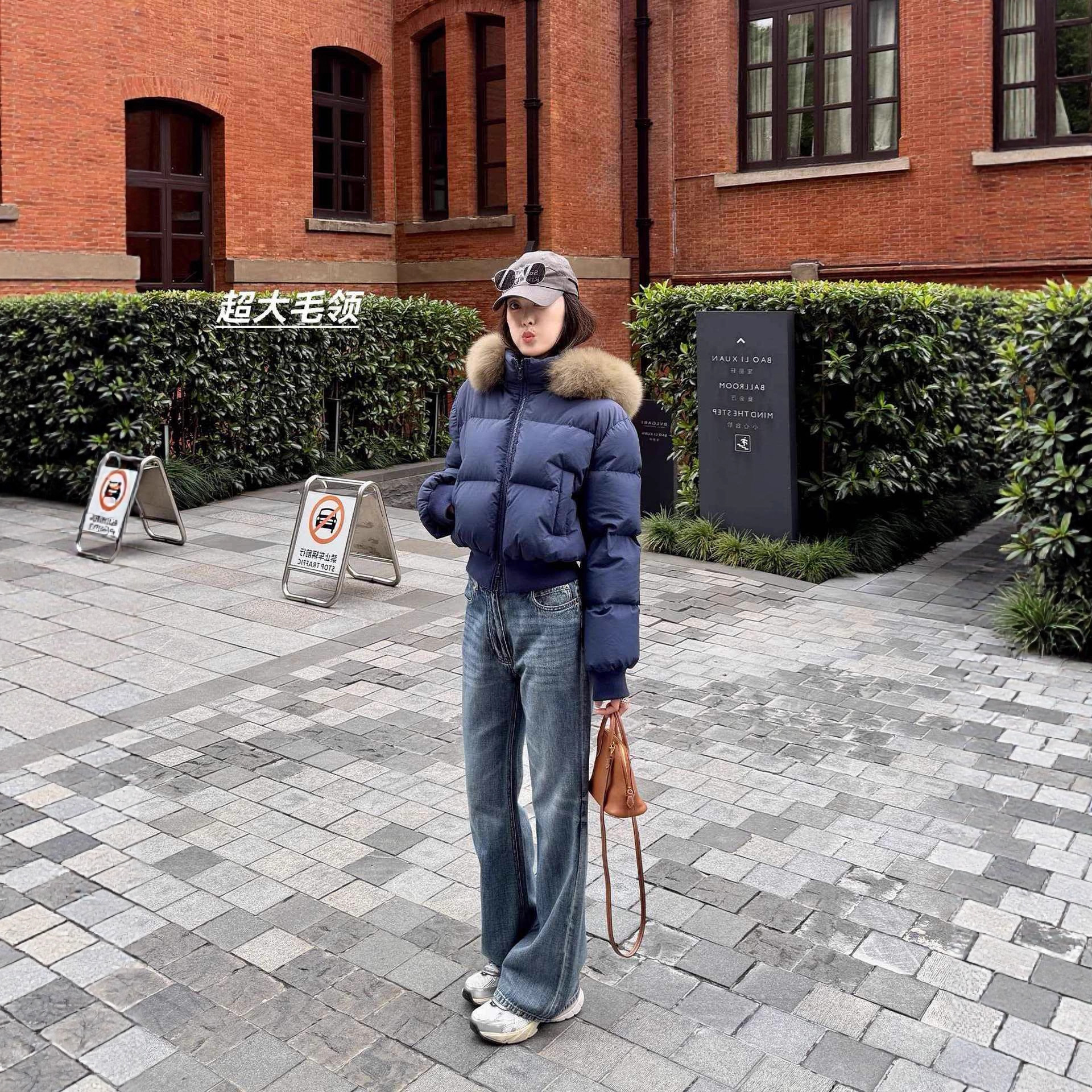 收腰短款肯豆羽绒服女2025年新款白鸭绒加厚小个子大毛领冬季外套