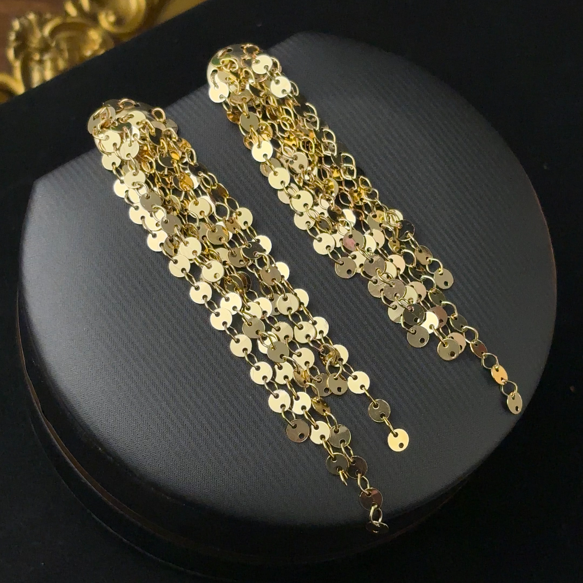 铜合金耳饰 长款金色流苏高级感耳环小众设计感高级轻奢气质耳坠