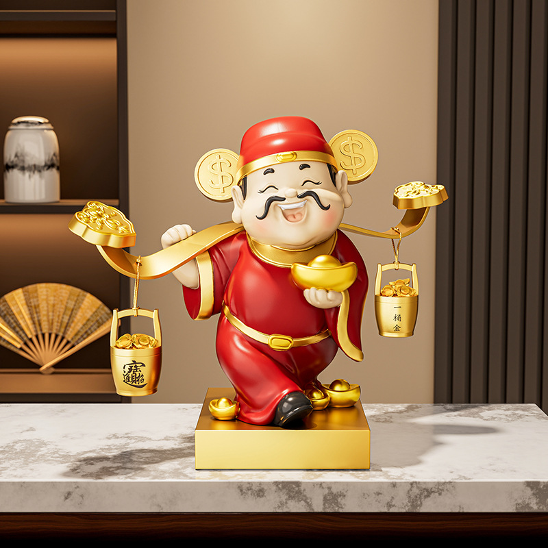 财神爷招财摆件新中式客厅办公室店铺前台装饰品乔迁搬家开业礼物