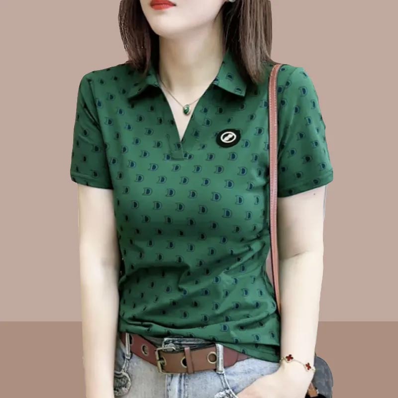 香朵儿韩系显瘦休闲洋气短袖t恤女2025夏季新款设计感polo领上衣