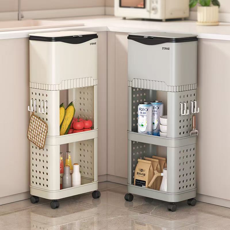 厨房垃圾桶家用高款大容量带盖免弯腰双层可移动多功能日式置物架