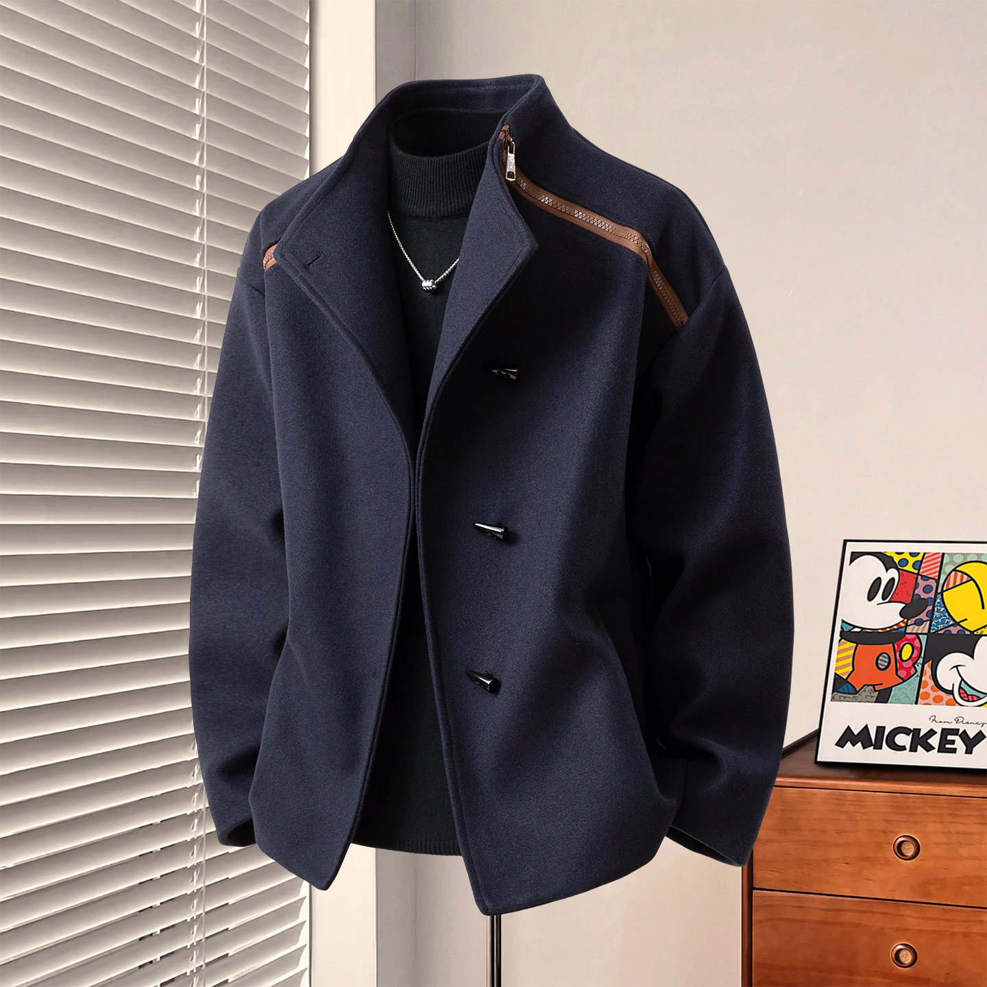 轻奢痞帅男装潮流毛呢大衣立领呢子大气保暖男外套男生衣服高级感