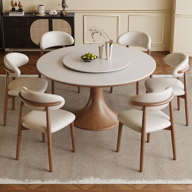 实木岩板餐桌椅组合轻奢现代简约小户型高端圆形带转盘家用圆饭桌