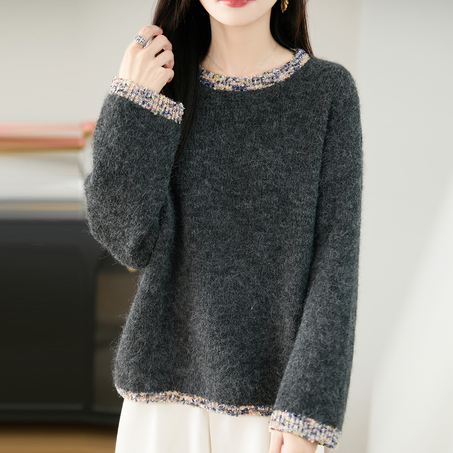 大码女装胖mm秋冬女士慵懒风毛衣宽松高级感遮肚子内搭针织打底衫