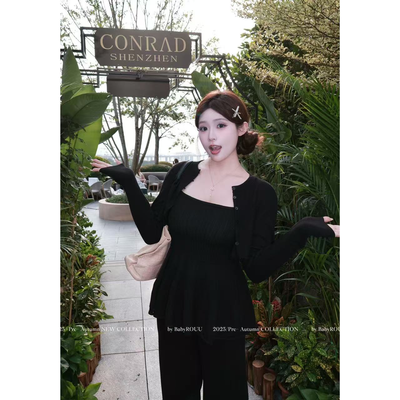 【清雅艺术生】温与柔法式气质收腰显瘦小众早秋针织吊带开衫套装