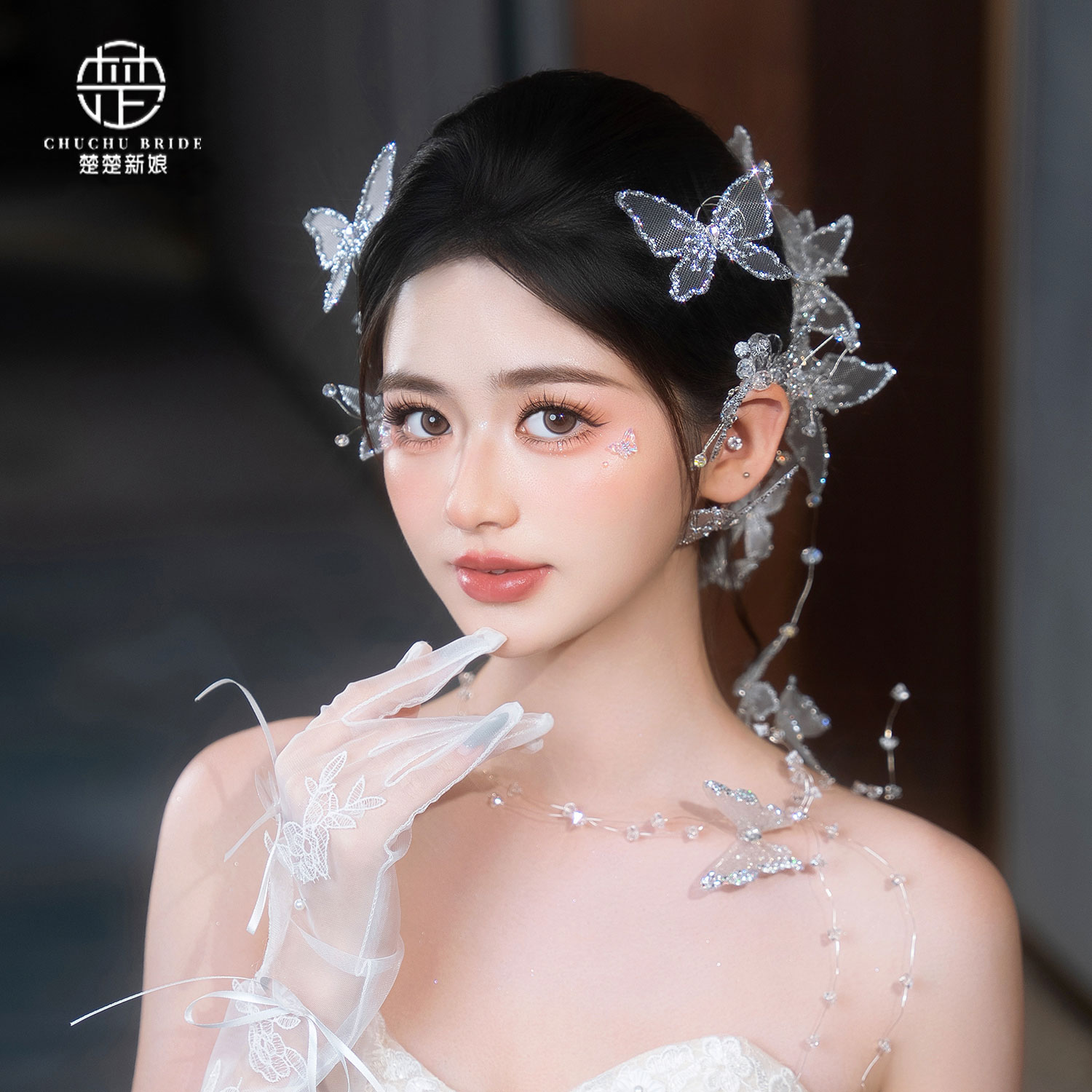 手工水晶蝴蝶顶夹新娘时尚发饰结婚礼服旅拍跟妆婚纱头饰品