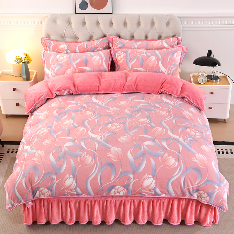 秋冬升级款成人正品牛奶绒四件套加绒加厚防静电床裙双面绒家居风