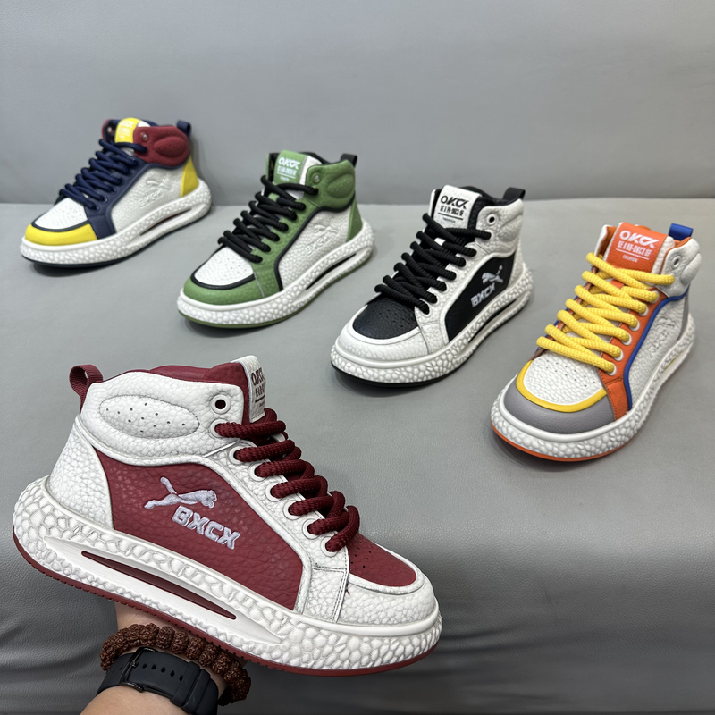 冬季新款增高摇摇底设计脏脏鞋运动休闲风拼色中帮拼色男款潮鞋