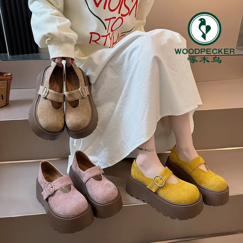 啄木鸟厚底大头浅口勃肯鞋女2025新款春季百搭小个子增高玛丽珍鞋