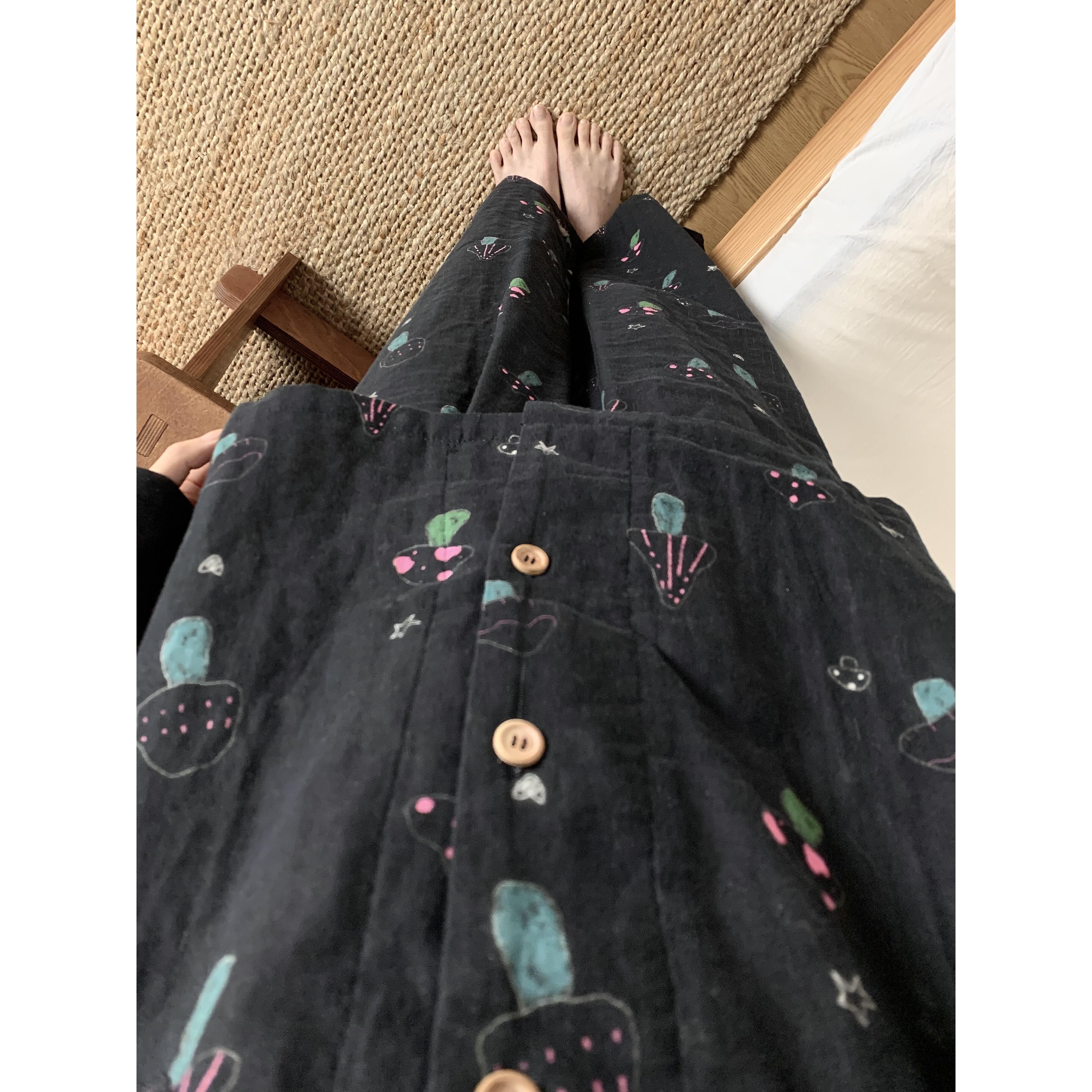 彩色涂鸦蘑菇印花睡衣女秋季2025新款亲肤大码长袖长裤家居服套装