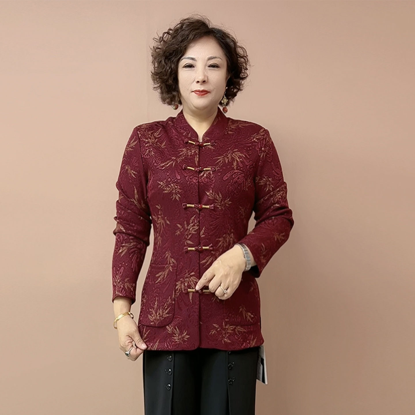 秋季新款妈妈装国风复古长袖外套中老年盘扣大码显瘦百搭开衫上衣