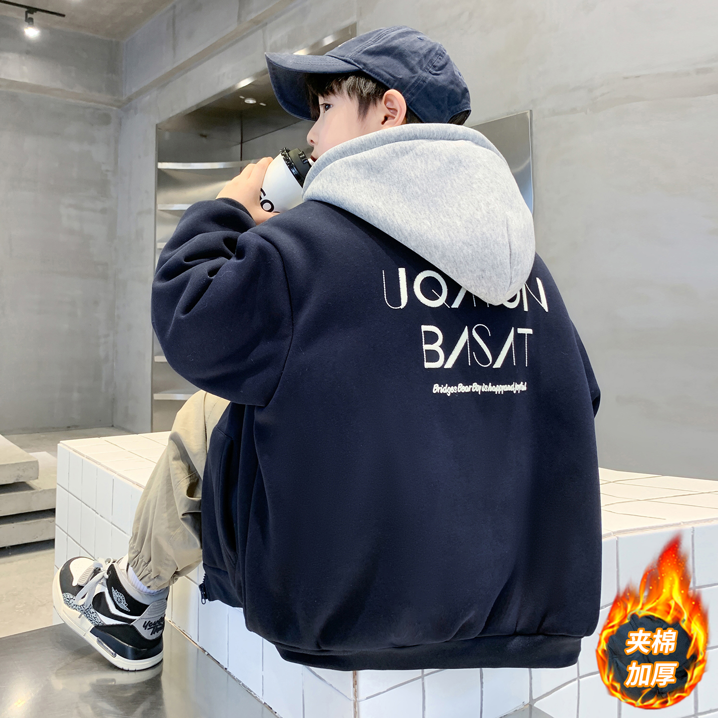 儿童装男童冬装夹棉外套2025新款中大童秋冬款加厚冬季男孩棒球服
