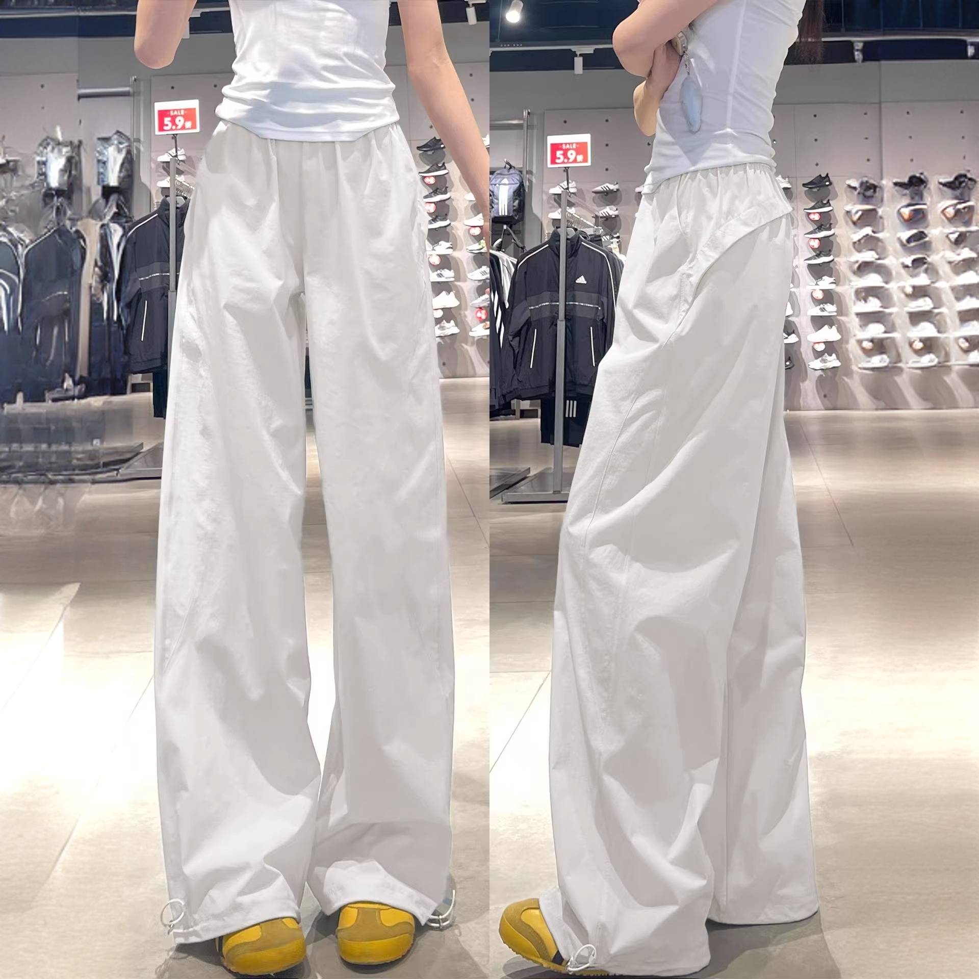 杏色速干工装裤女夏季薄款2025新款高腰小个子美式速干阔腿运动裤