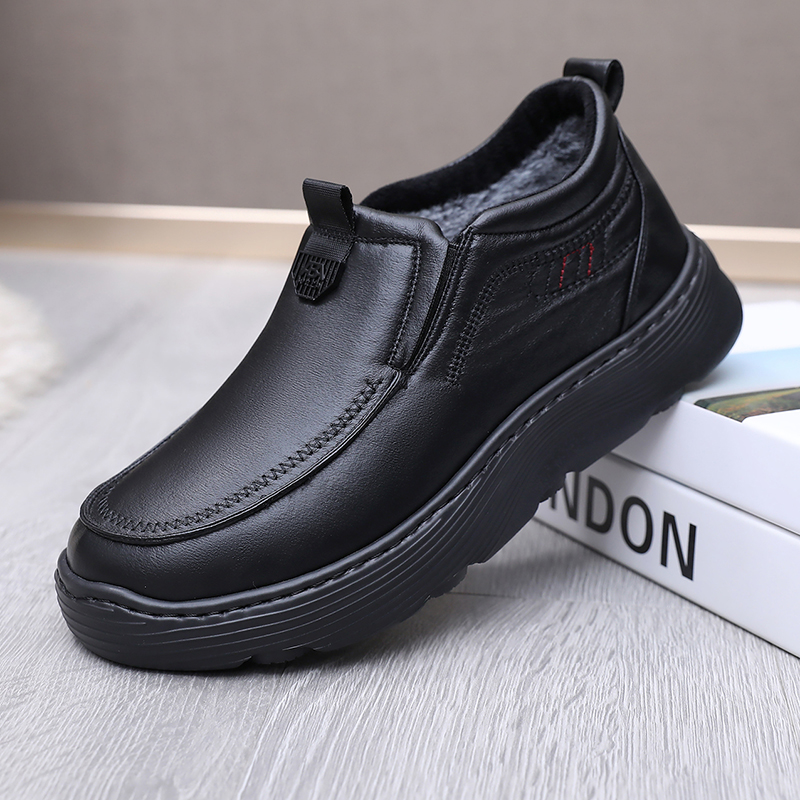 老北京布鞋男冬季超轻保暖防滑防水厚底休闲一脚蹬中老年爸爸棉鞋