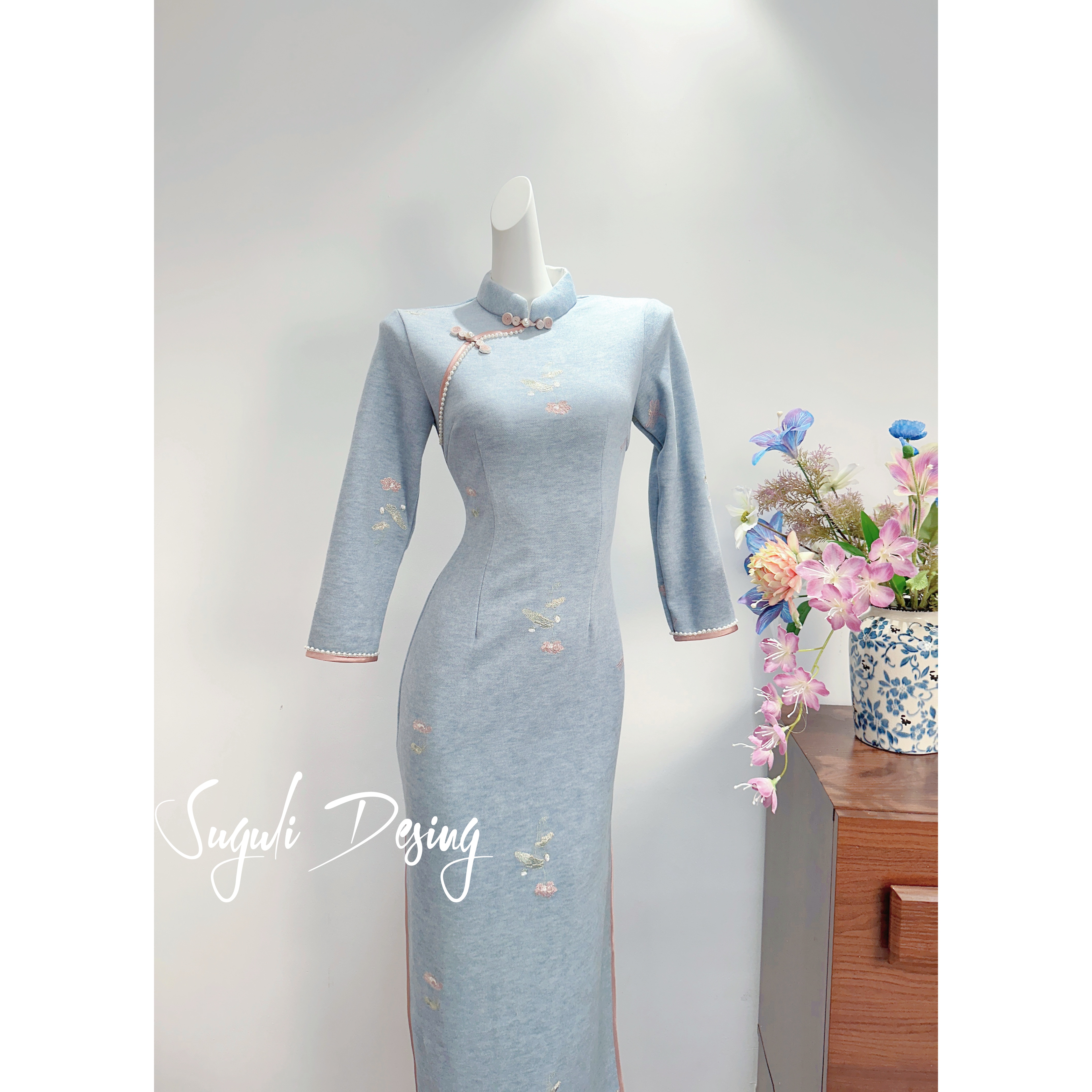 苏故里【青溪】秋款少女气质玫瑰提花旗袍日常旗袍单层衣长120