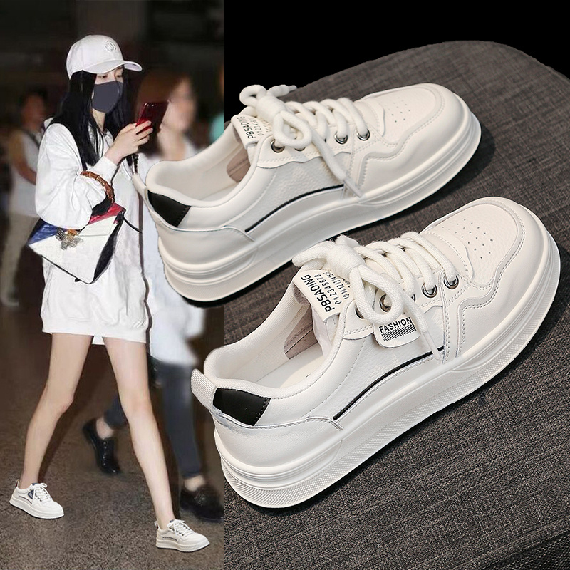 【3厘米】Y.HAI厚底小白鞋女2025年春夏新款圆头系带百搭板鞋学生运