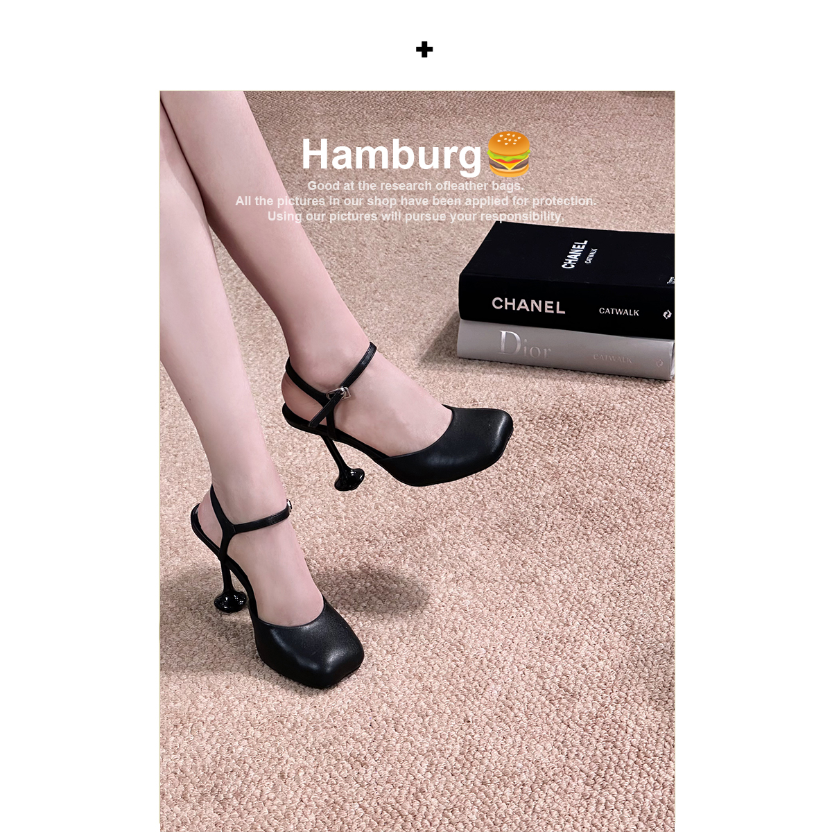 【汉堡Hamburg】幂幂同款大方头后空浅口单鞋女新款时髦复古高跟鞋