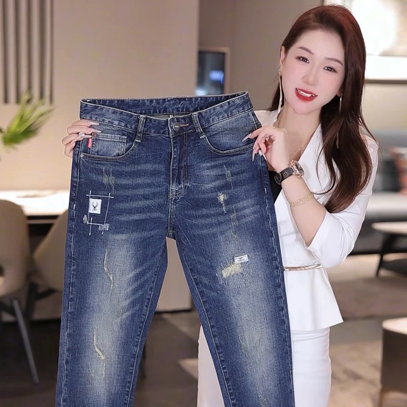 秋季新款轻奢专柜牛仔裤男加厚蓝色修身小直筒时尚百搭休闲弹力长