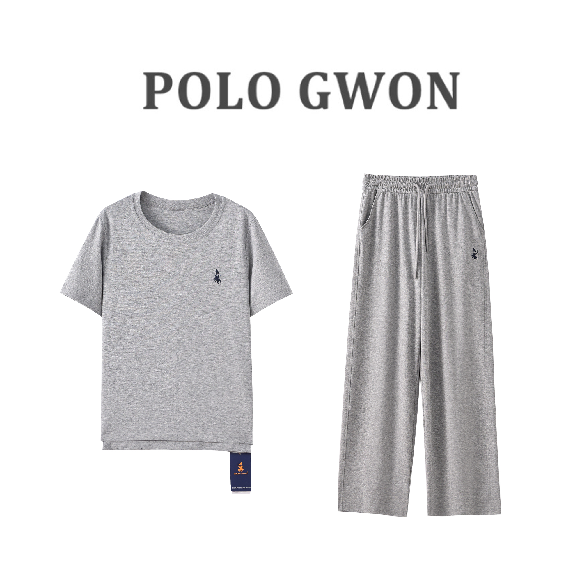 品牌正品 POLOGWON/保罗-圆领短袖（下摆前短后长）+长裤夏季套装