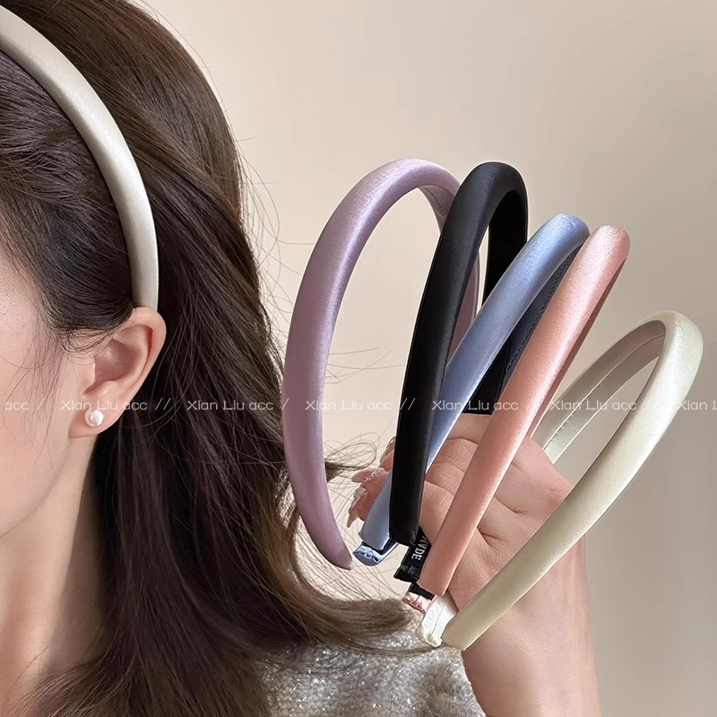 缎面发箍女2025新款压发洗脸头箍高级发卡头饰宽边细发箍皮质