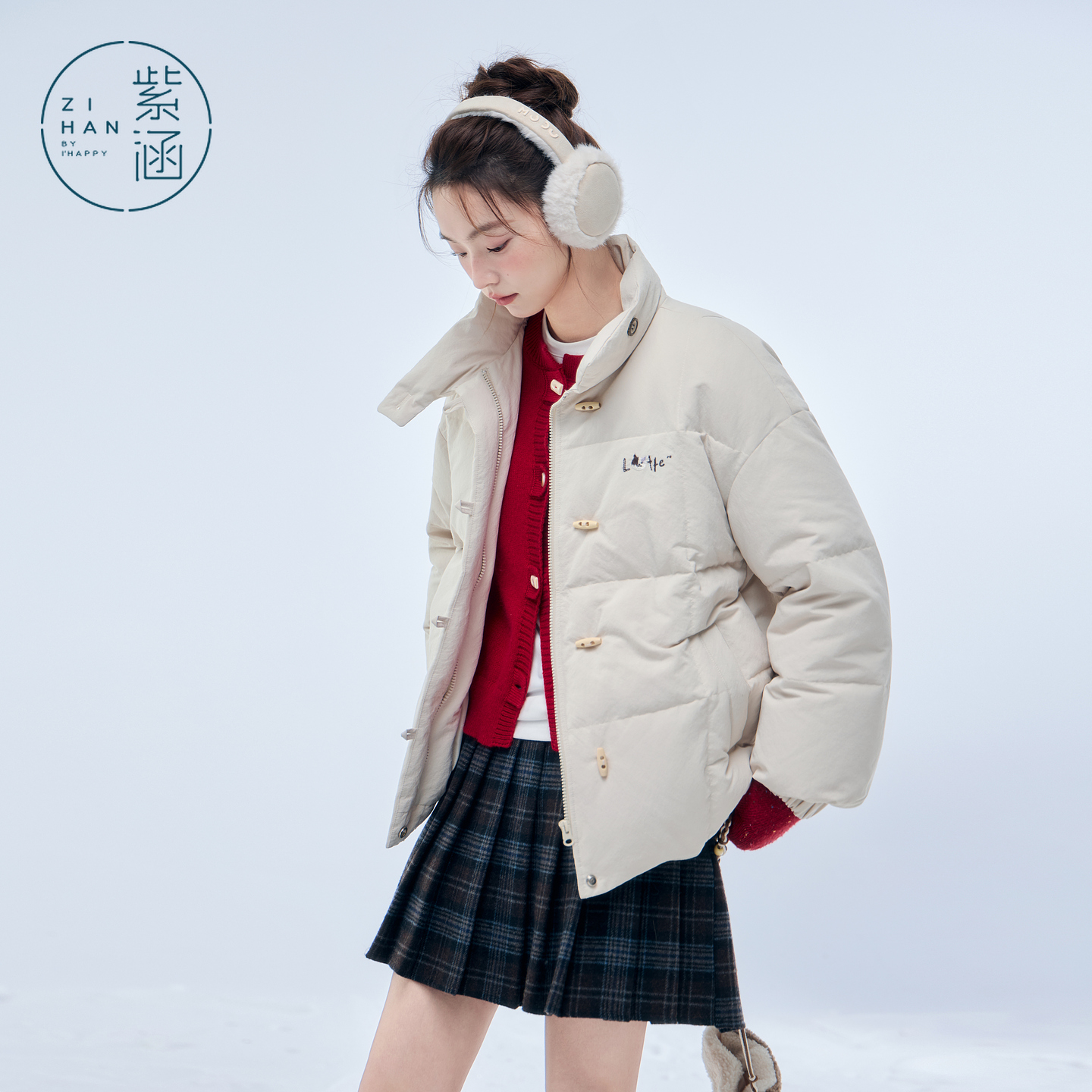 紫涵短款羽绒服女2025年冬季新款牛角扣保暖鸭绒外套Z5Z10AN228