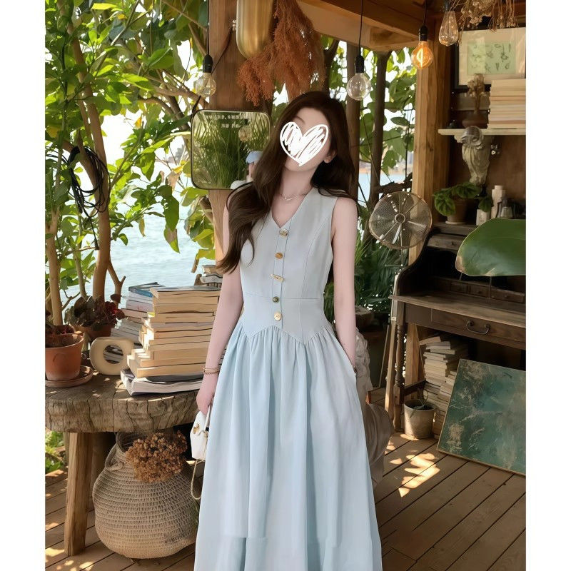 法式小香风马甲无袖背心连衣裙女夏季新款高级感气质收腰显瘦长裙