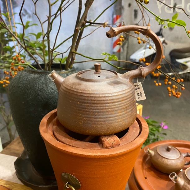 原矿紫金砂陶全手工薄胎提梁砂铫煮水壶430ml碳电通用纯手工茶具