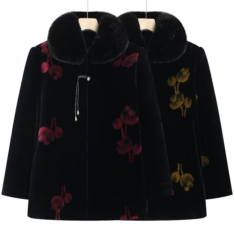 冬季中老年时尚洋气加绒加厚老年人保暖外套妈妈装中长款秋冬上衣