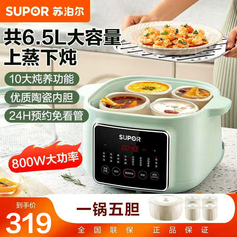 苏泊尔电炖锅炖汤盅6.5L大容量煲汤隔水炖锅24H智能预约燕窝炖盅