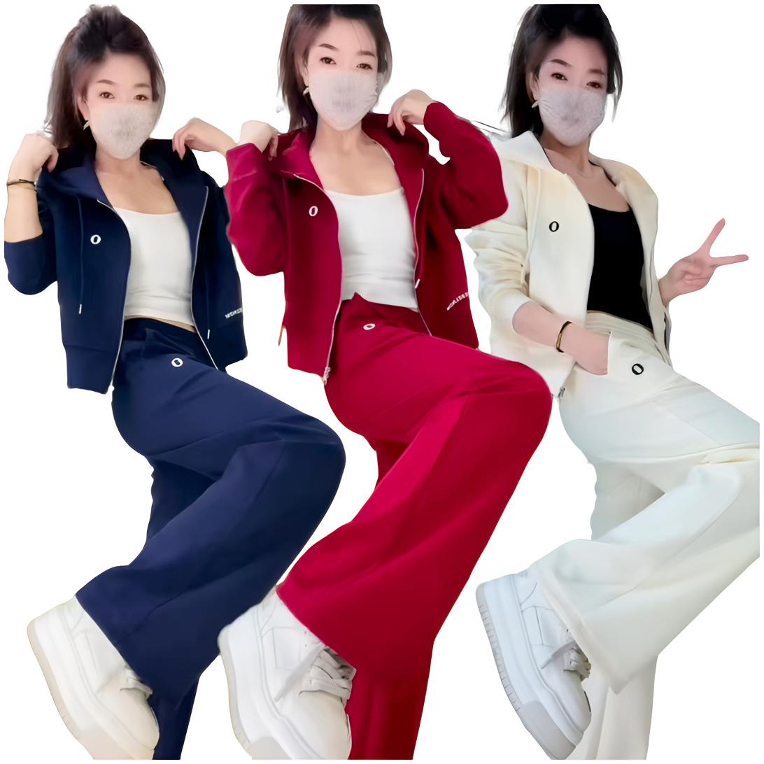 开衫洋气气质时尚阔腿裤运动套装秋季新款开衫连帽显瘦休闲裤长裤