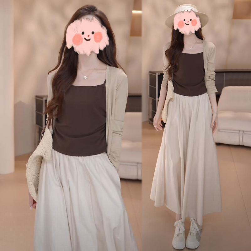 2025年早秋新款大方得体一整套女吊带背心开衫休闲裙子三件套装潮