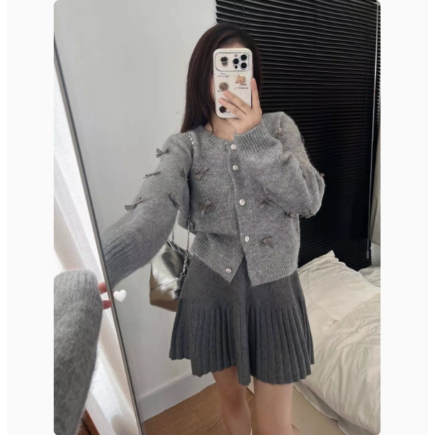 大码女装冬小香风圆领针织开衫外套女小香风宽松大码针织开衫313