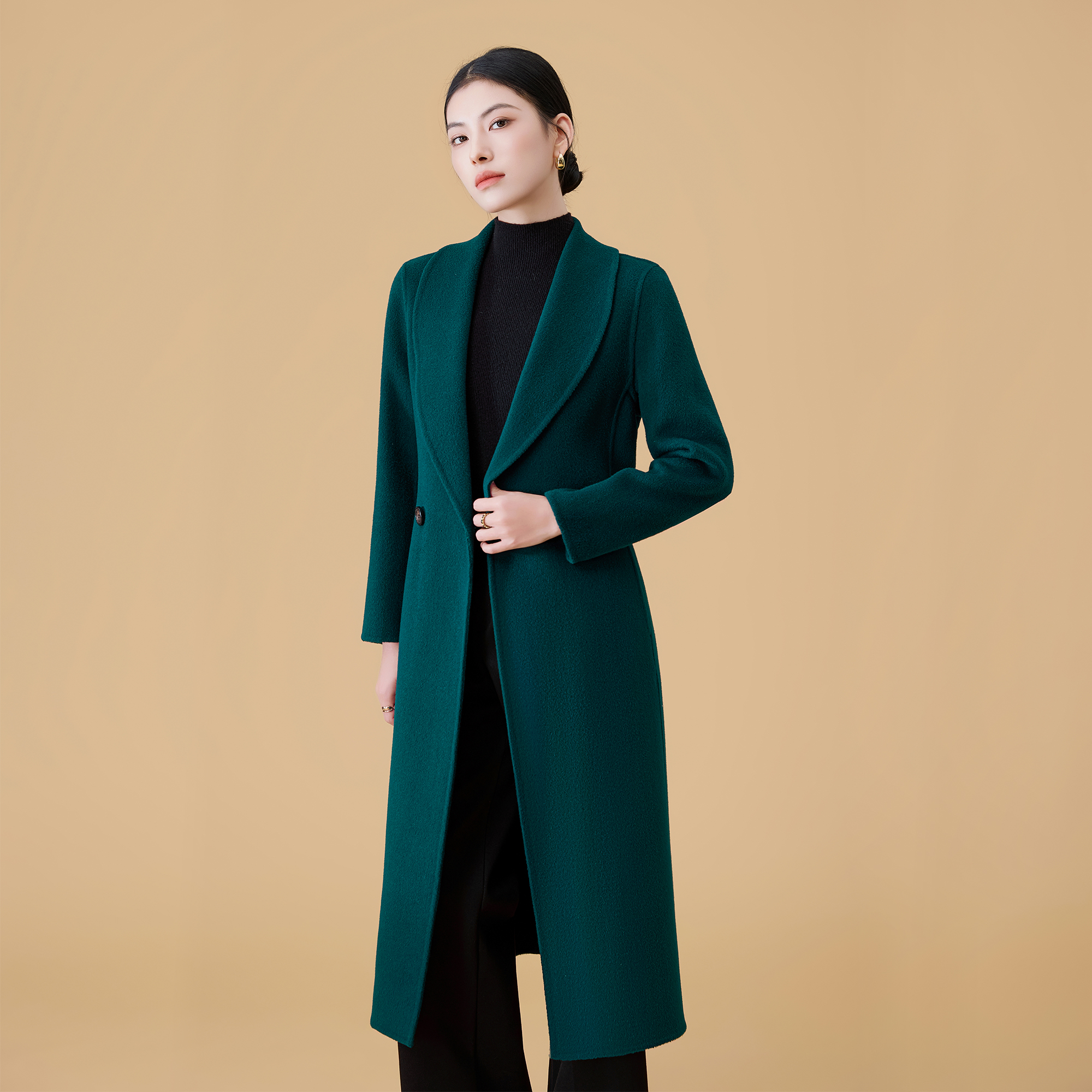 DFWOOLEN秋冬新款女神气质显瘦修身时尚双面羊毛大衣Z30811