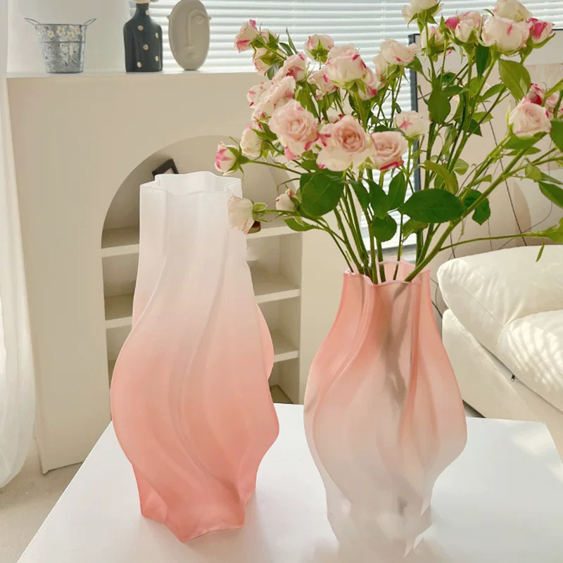 【花伴水】北欧ins风轻奢高级感砂玻璃花瓶渐变色龙卷风鲜花插花