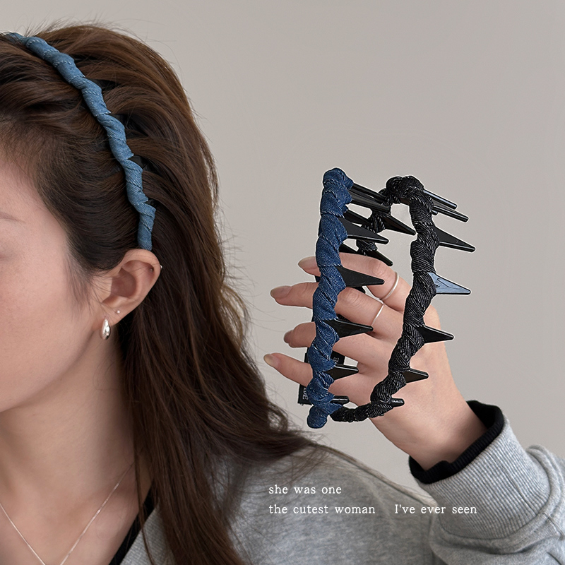 牛仔布艺缠绕齿梳发箍女2025新款高颅顶头箍洗脸发卡百搭压发头饰