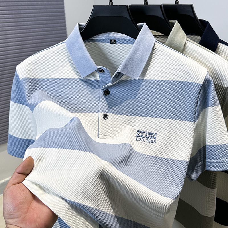 Zero Degree North经典条纹短袖T恤男士夏季新款商务休闲POLO衫