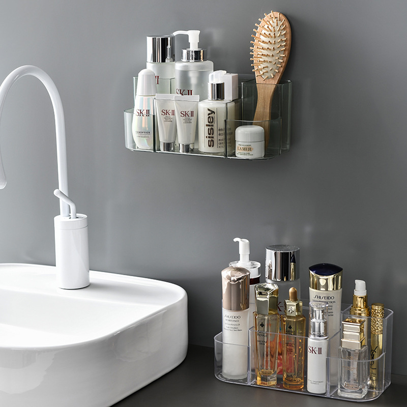 塑料壁挂式化妆品收纳盒家用浴室免打孔卫生间分格洗漱用品置物架