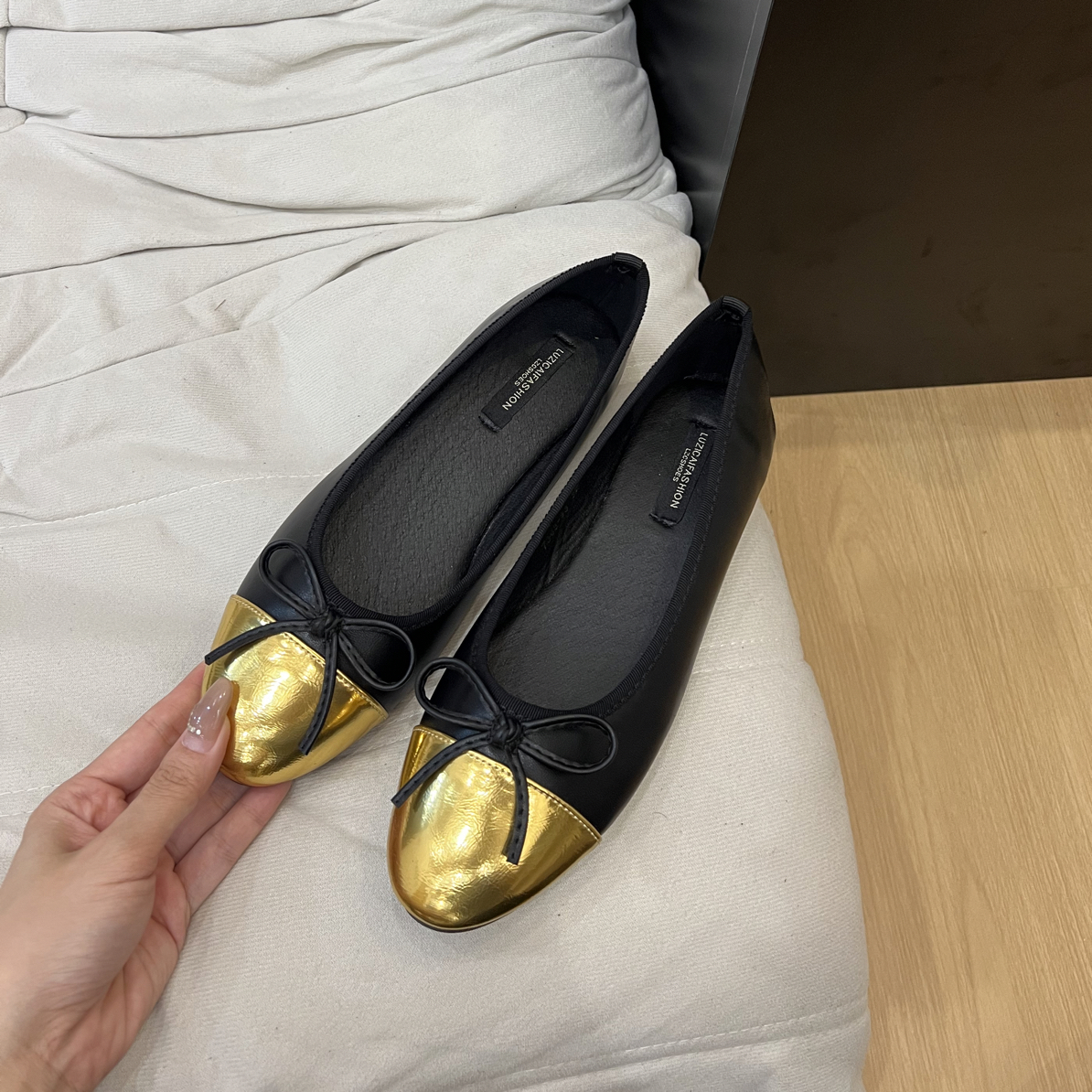 7368-203蝴蝶结圆头浅口单鞋女夏季小香经典拼色平底玛丽珍鞋瓢鞋