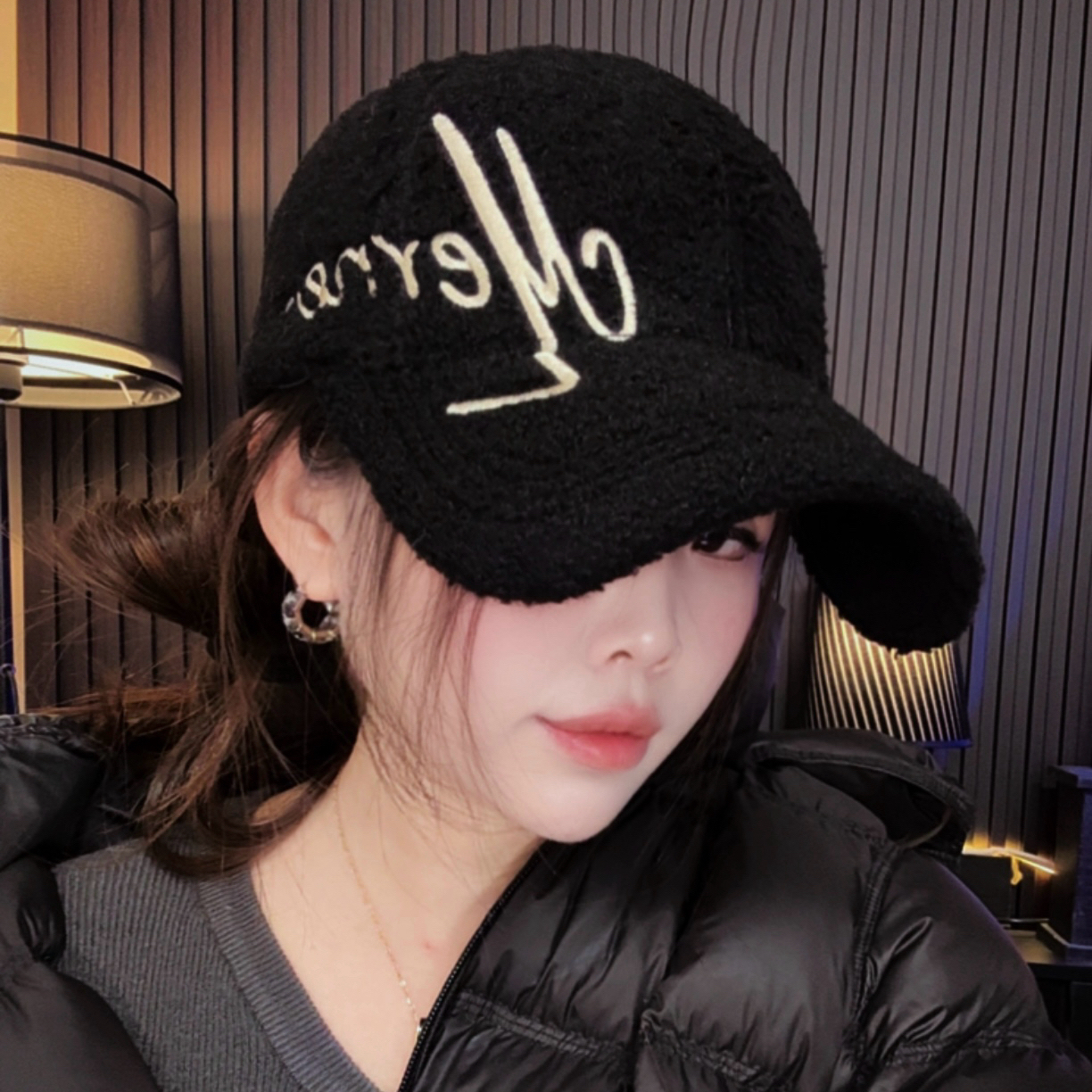 C26加大版颗粒绒加厚保暖韩系新款鸭舌帽显脸小棒球帽秋冬潮流